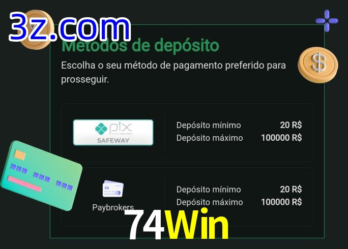 O cassino 74Win oferece uma grande variedade de métodos de pagamento